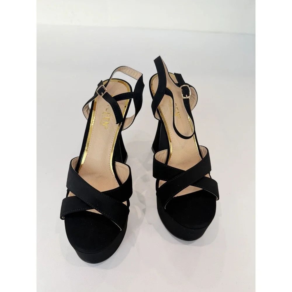 Kaleen Women's Black High Heels Open Toe Size 8 Suede Platform Party Night Out